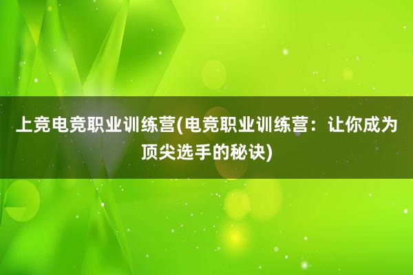 上竞电竞职业训练营(电竞职业训练营：让你成为顶尖选手的秘诀)