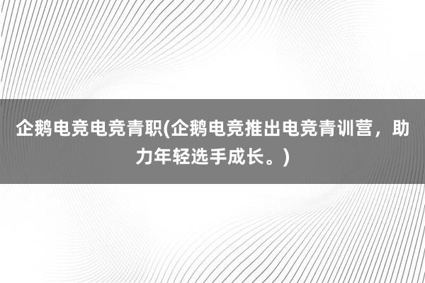 企鹅电竞电竞青职(企鹅电竞推出电竞青训营，助力年轻选手成长。)