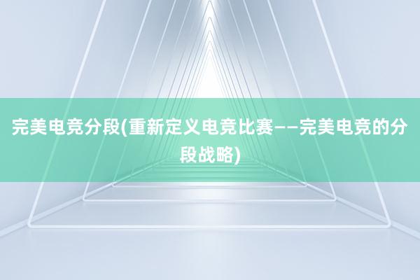 完美电竞分段(重新定义电竞比赛——完美电竞的分段战略)