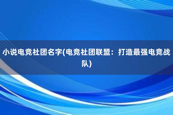 小说电竞社团名字(电竞社团联盟：打造最强电竞战队)