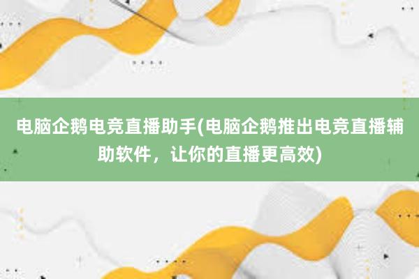 电脑企鹅电竞直播助手(电脑企鹅推出电竞直播辅助软件，让你的直播更高效)