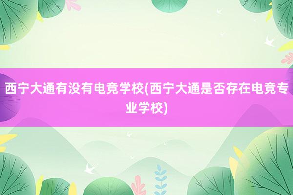 西宁大通有没有电竞学校(西宁大通是否存在电竞专业学校)