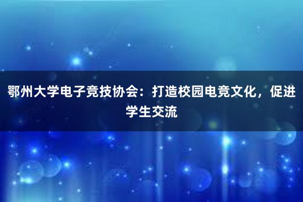 鄂州大学电子竞技协会：打造校园电竞文化，促进学生交流